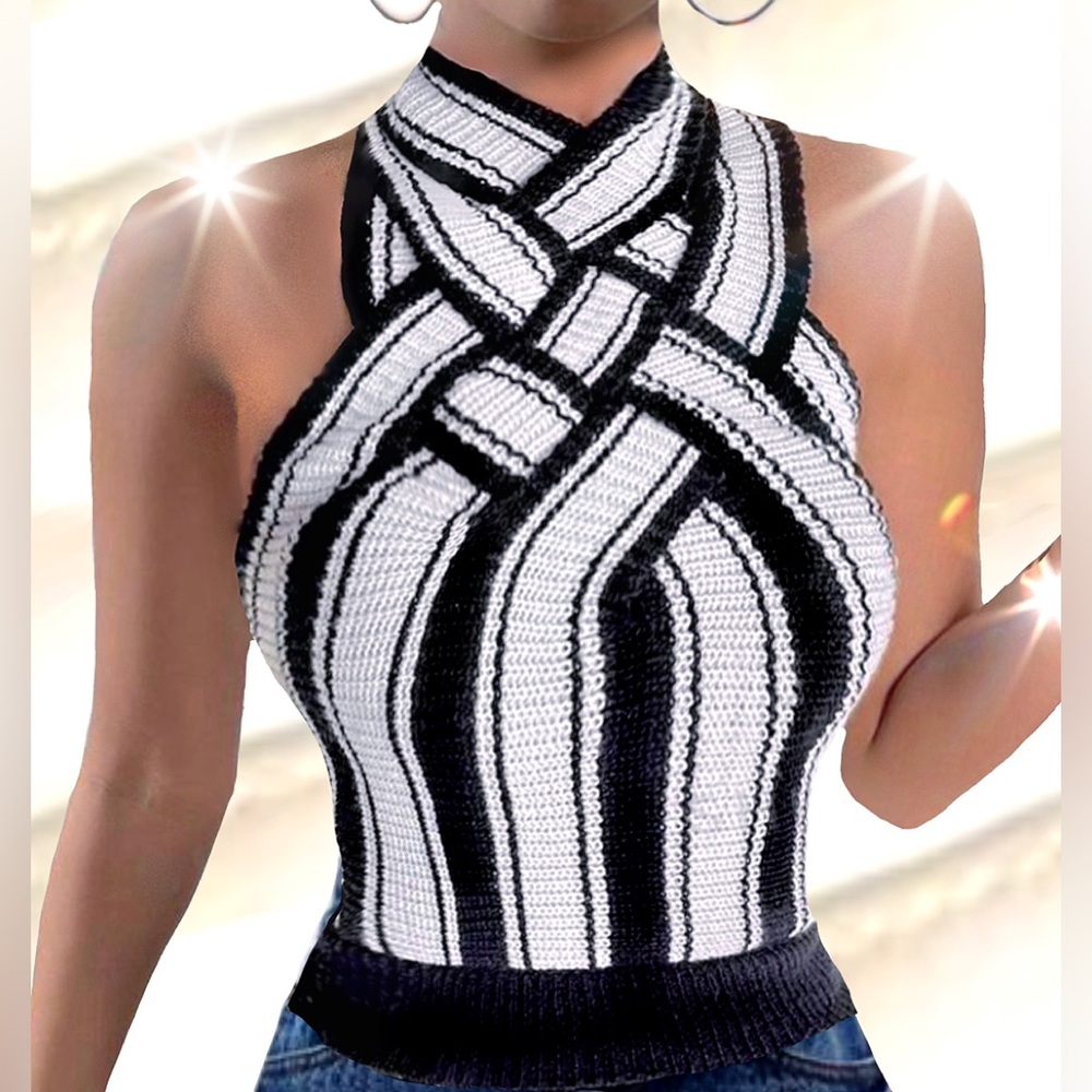 Nwt, Lavishly Paris Criss Cross Knit Sleeveless Top. - Picture 14 of 16